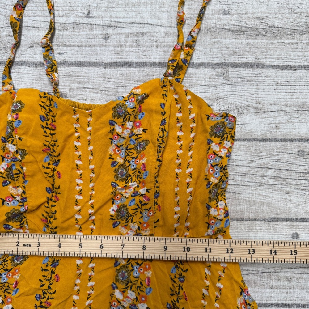 Old Navy Floral Sun Dress Women's Medium Yellow Rayon Smocked Back Fit & Flare - Picture 3 of 7